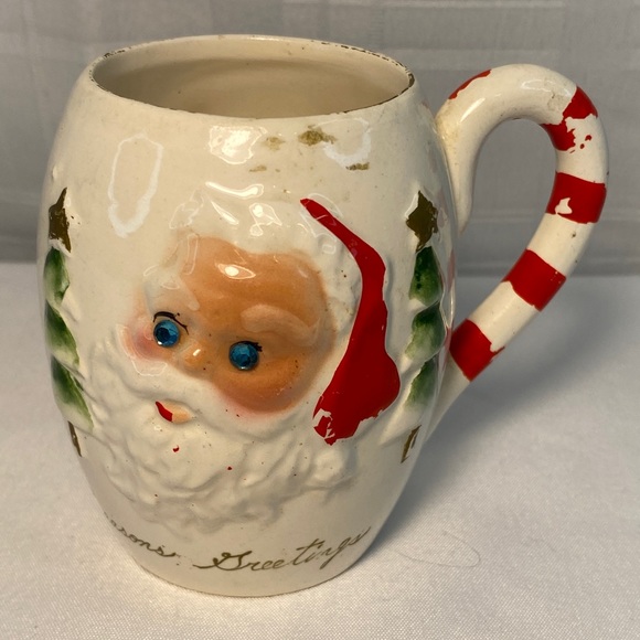 1950's Kreiss & Co. Santa Mug Christmas Rhinestone Eyes, Hand Painted. - Picture 10 of 10